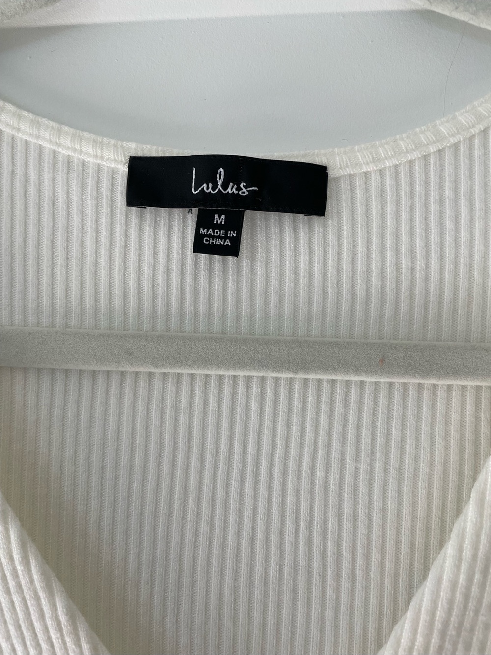 Lulus Ribbed Button Top, White, Medium - Picture 3 of 4